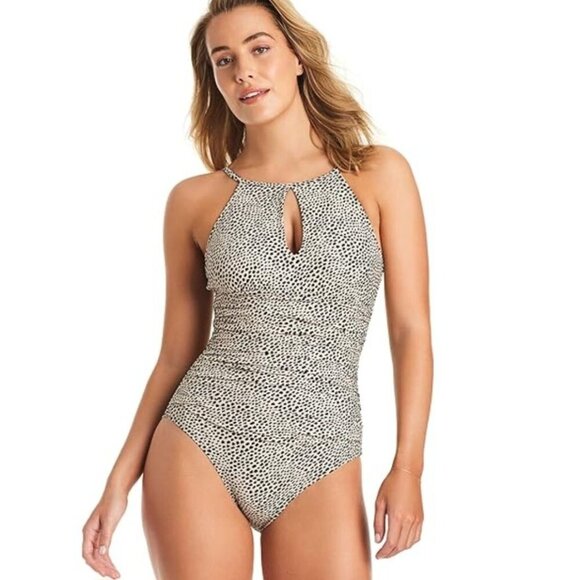 NWOT Ellen Tracy Polkadot One Piece Swimsuit Size 8 Preppy Feminine Flattering - Picture 1 of 9